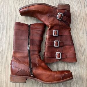 Wolverine 1883 Conag Red Lower Leather Square Toe Buckle Boots